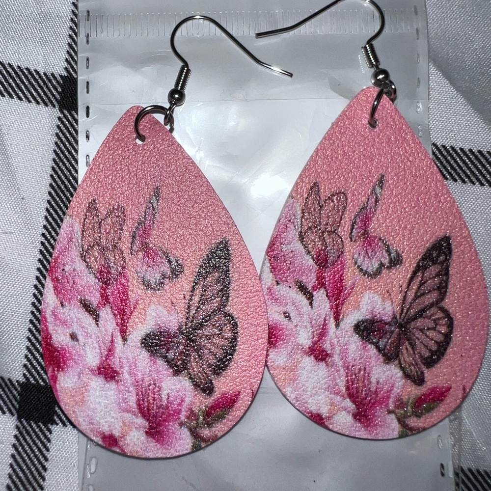 Pink Butterfly Teardrop Earrings